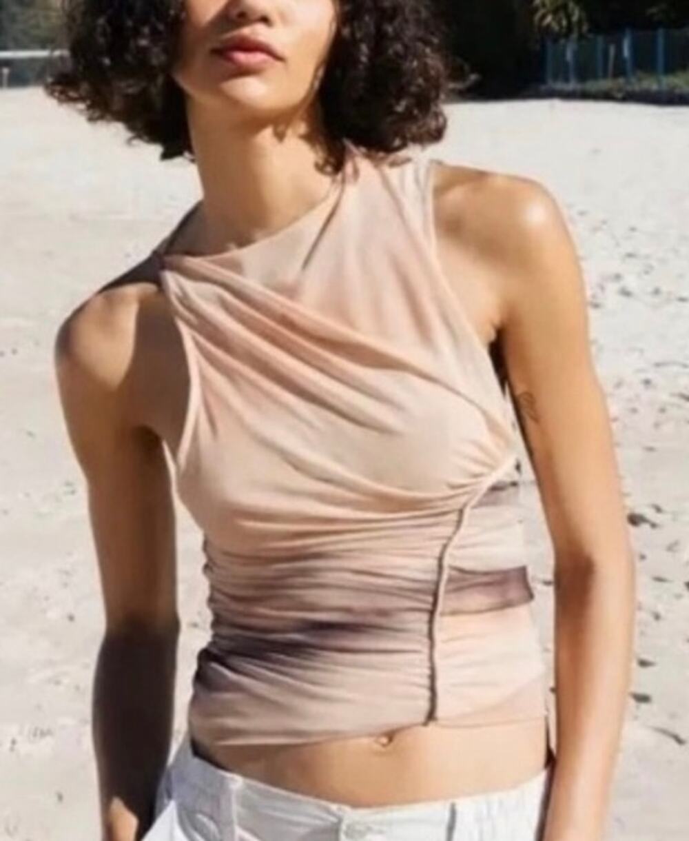 Zara NWOT Portugal Sleeveless Asymmetrical Ruched Mesh Top Small